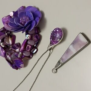 925 Necklace Pendant Bracelet Set  Purple Spring Casual Beach